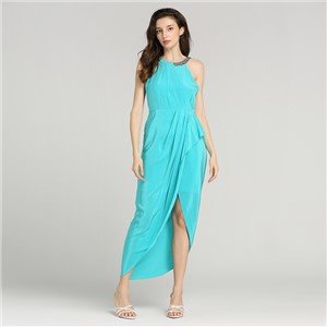 Sea Blue Silk Crepe maturalna haljina